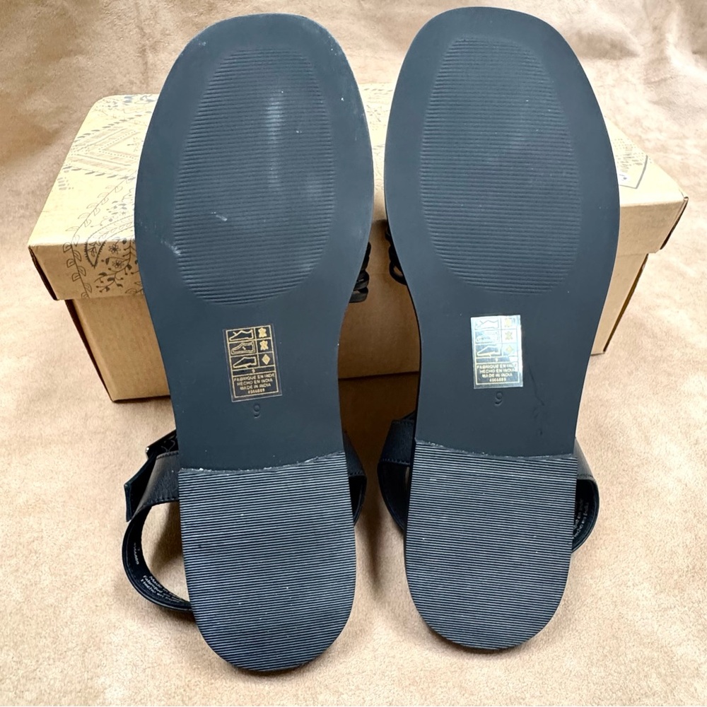 New Free People Frankie Fisher Flat Sandals Shoes Black Leather 9 39 - Picture 10 of 12
